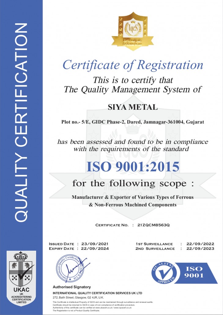 Siya Metal ISO Certificate
